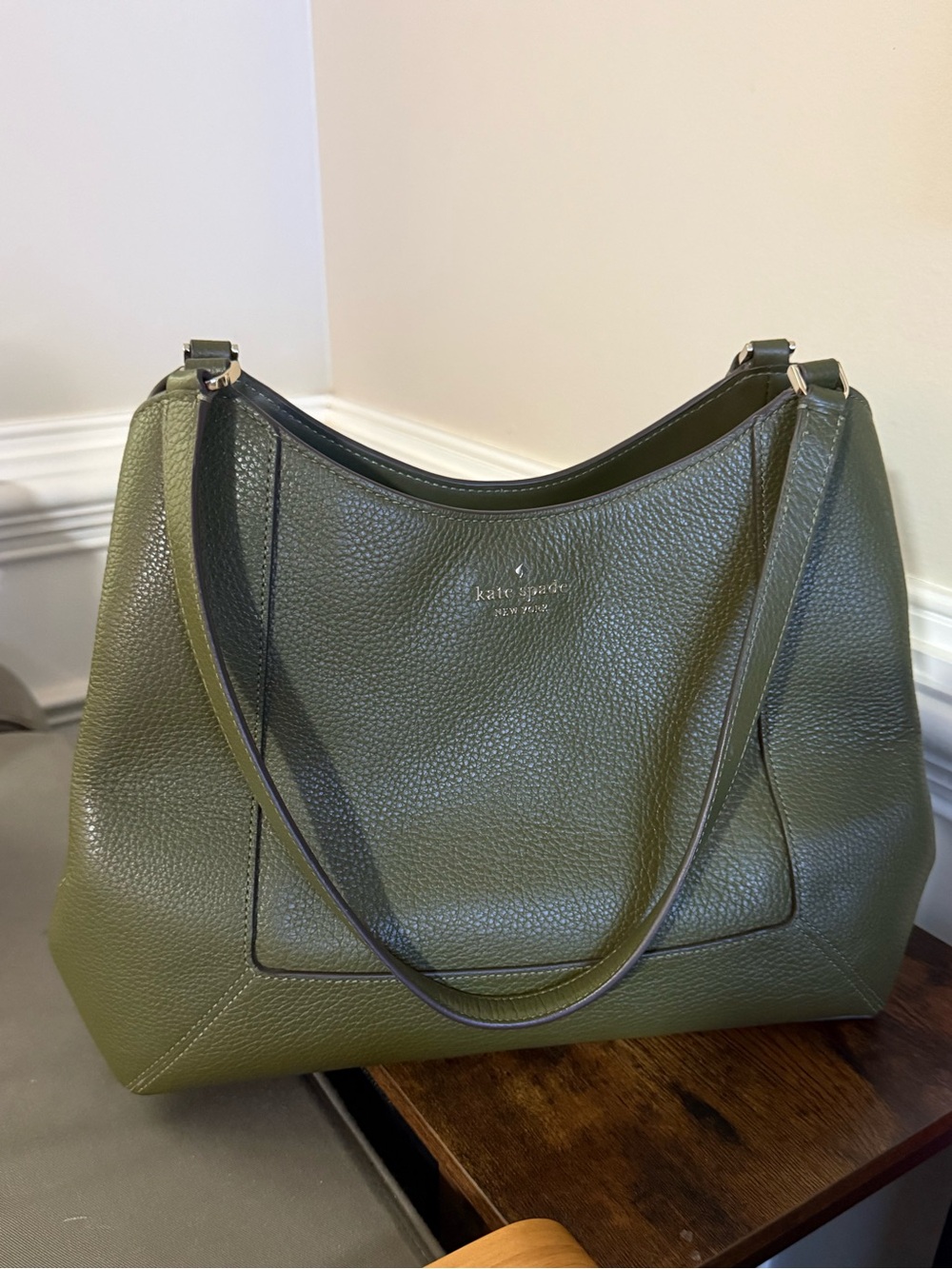 Kate Spade Lena Triple Compartment Pebbled Leather Bag | Seaweed Green Like New